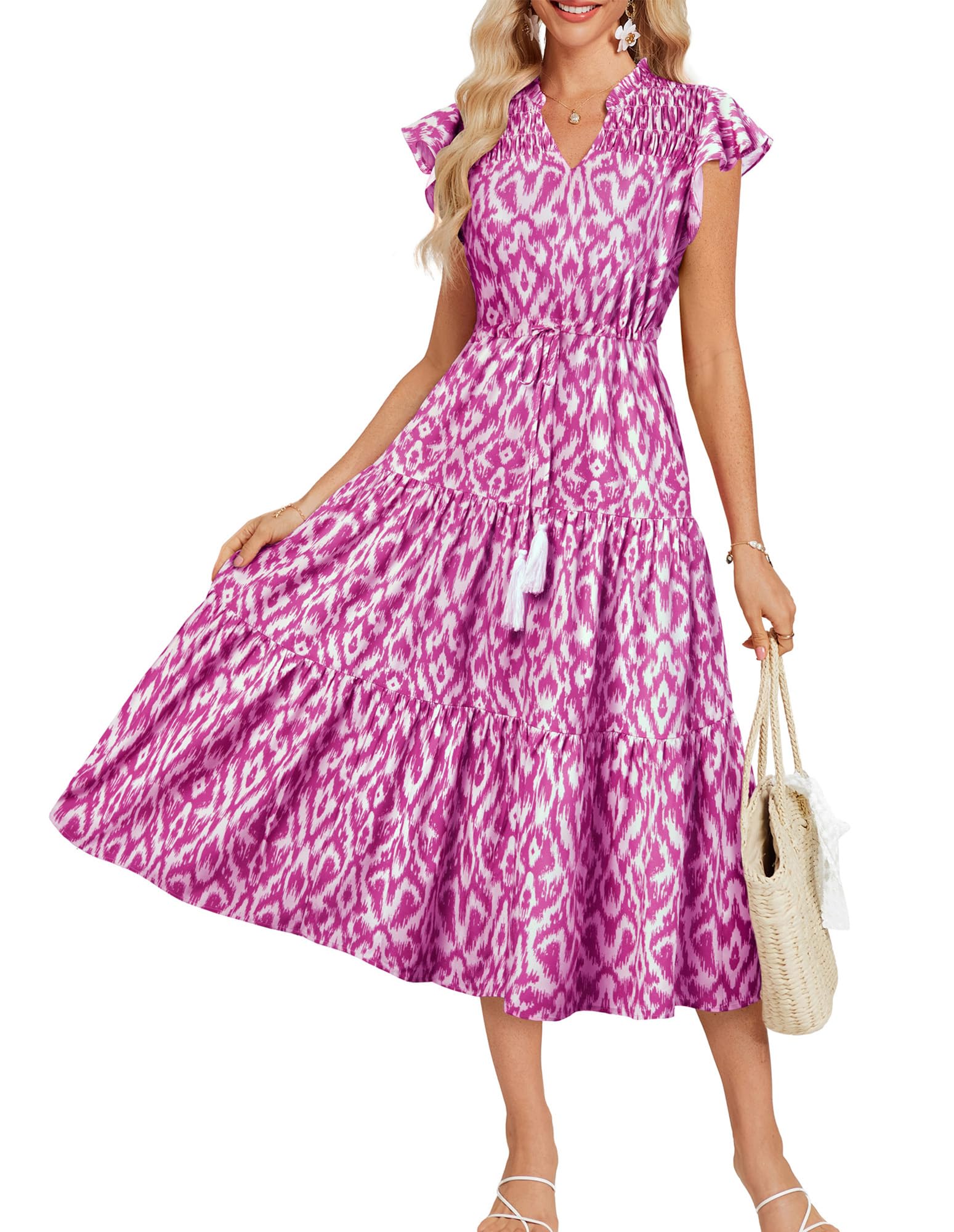 Foto 1 | Vestido De Verano Grace Karin, Largo, Floral Y Fluido, Midi Con Bolsillos - Venta Internacional.
