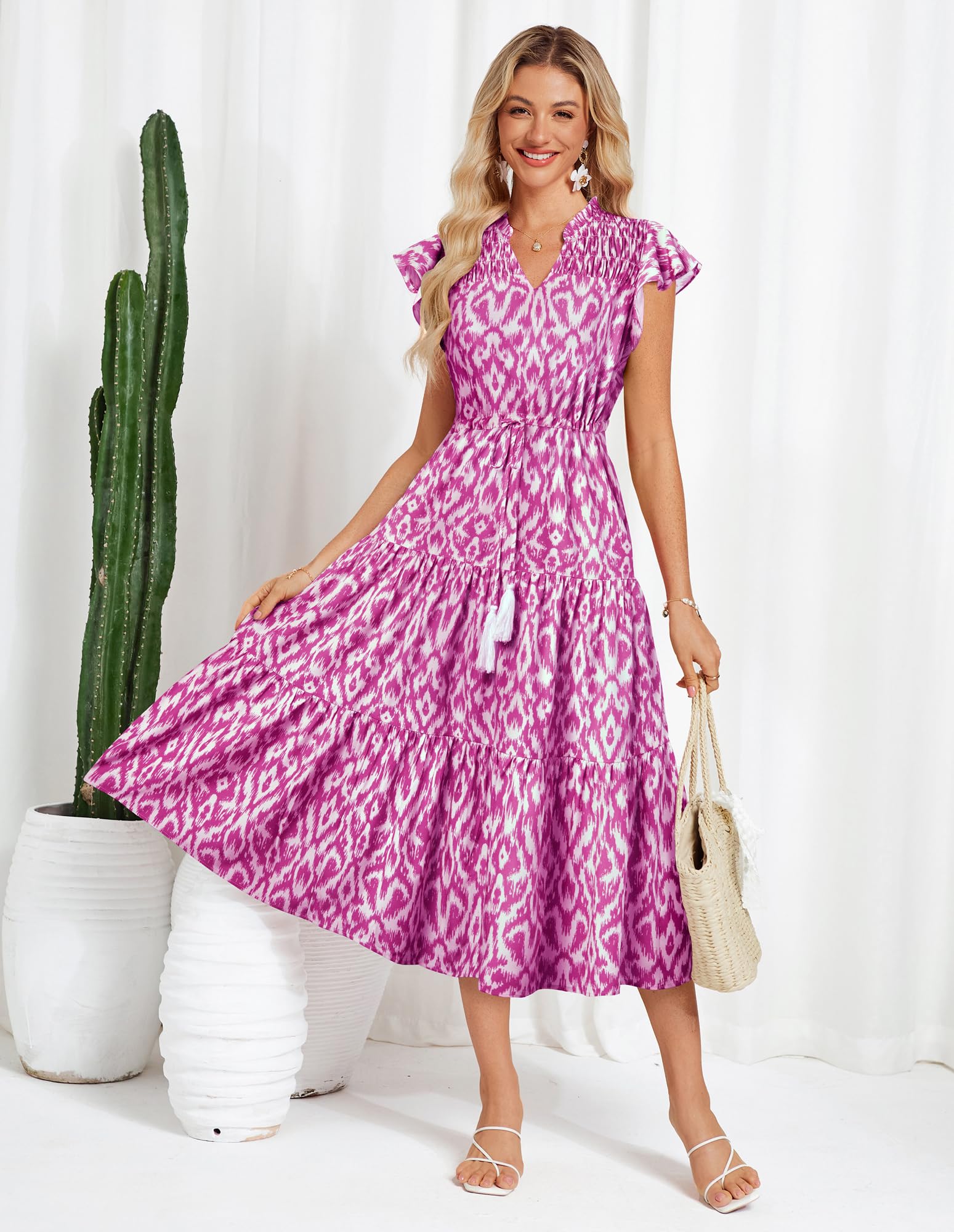 Foto 4 pulgar | Vestido De Verano Grace Karin, Largo, Floral Y Fluido, Midi Con Bolsillos - Venta Internacional.