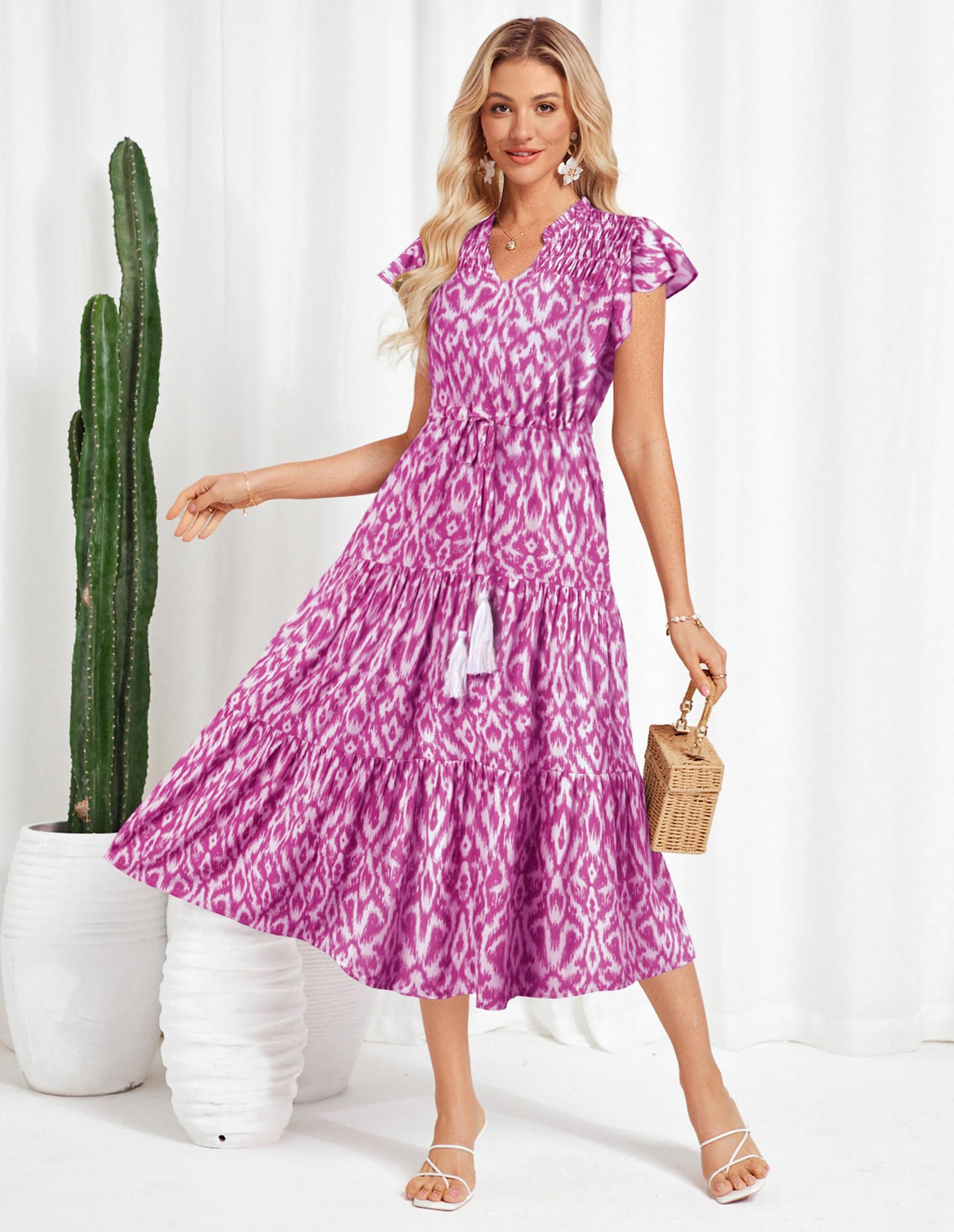 Foto 5 pulgar | Vestido De Verano Grace Karin, Largo, Floral Y Fluido, Midi Con Bolsillos - Venta Internacional.