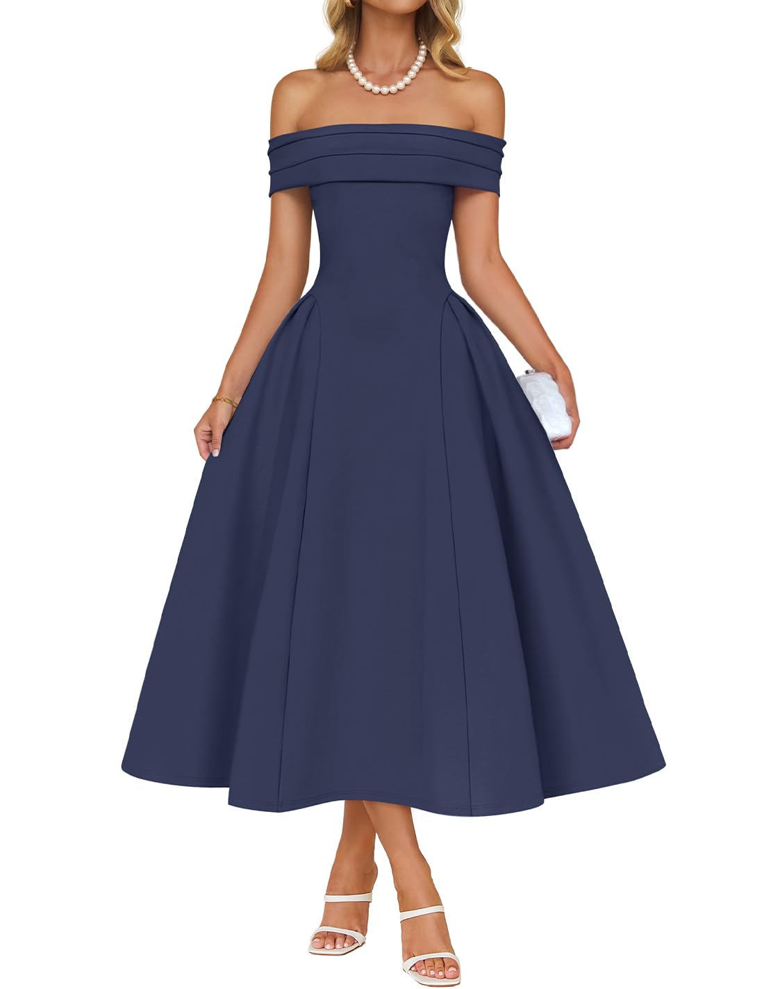 Foto 1 | Vestido De Cóctel Zesica Elegant Con Hombros Descubiertos, Línea A, Azul Marino - Venta Internacional.