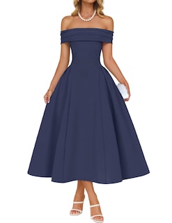 Foto 1 | Vestido De Cóctel Zesica Elegant Con Hombros Descubiertos, Línea A, Azul Marino - Venta Internacional.