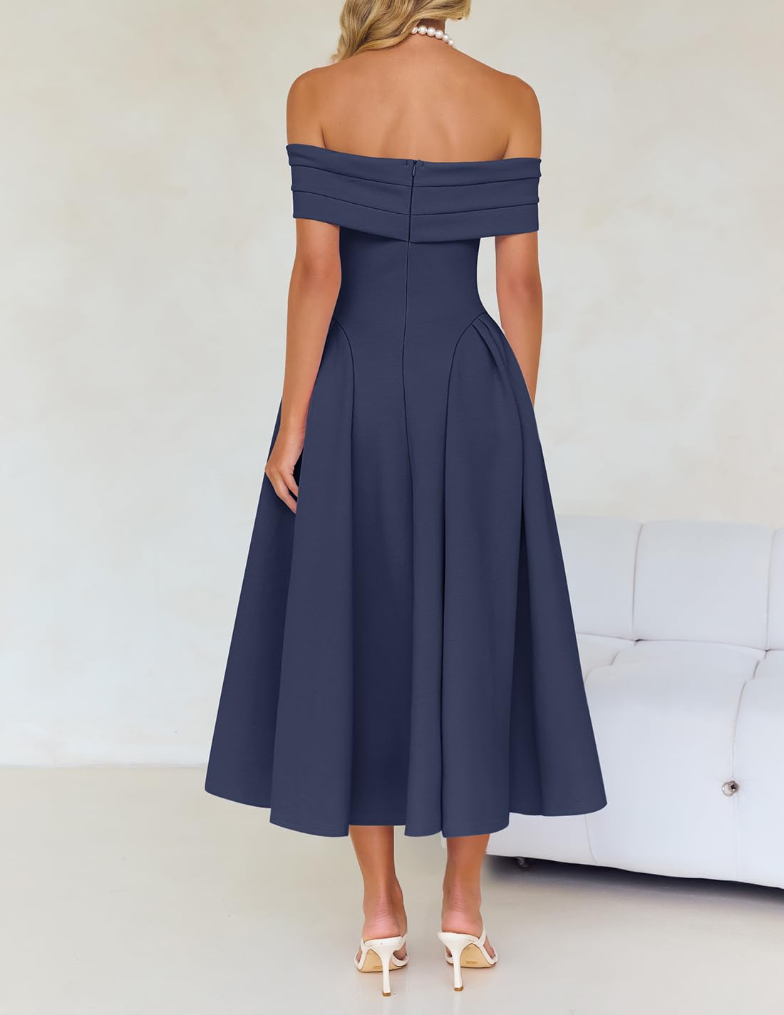 Foto 5 pulgar | Vestido De Cóctel Zesica Elegant Con Hombros Descubiertos, Línea A, Azul Marino - Venta Internacional.