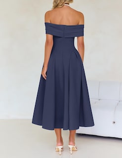 Foto 4 | Vestido De Cóctel Zesica Elegant Con Hombros Descubiertos, Línea A, Azul Marino - Venta Internacional.