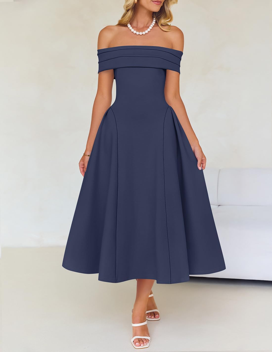Foto 8 pulgar | Vestido De Cóctel Zesica Elegant Con Hombros Descubiertos, Línea A, Azul Marino - Venta Internacional.