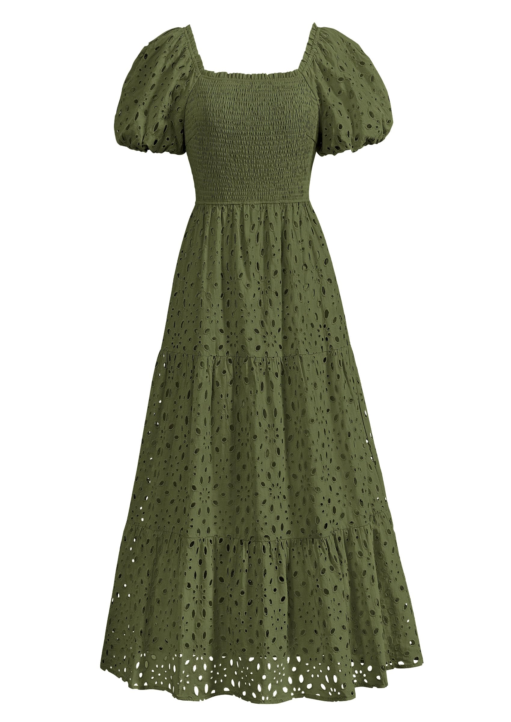 Foto 2 pulgar | Vestido De Verano Prettygarden 2025 Con Ojales Y Cuello Cuadrado Y Manga Abullonada - Venta Internacional.