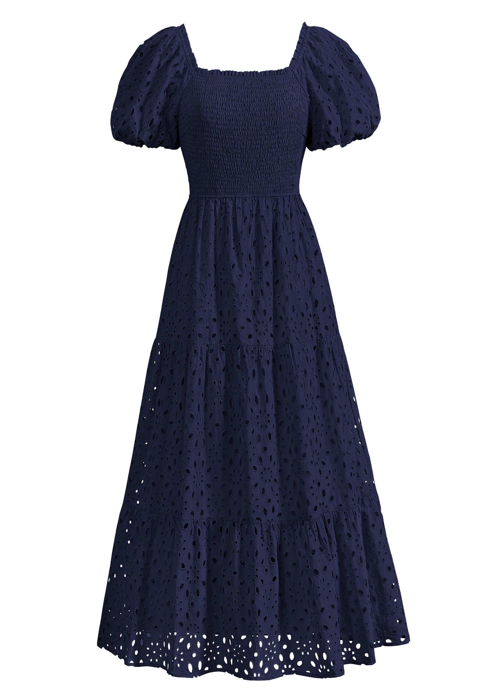 Vestido De Verano Prettygarden 2025 Con Ojales Y Cuello Cuadrado Y Manga Abullonada - Venta Internacional.