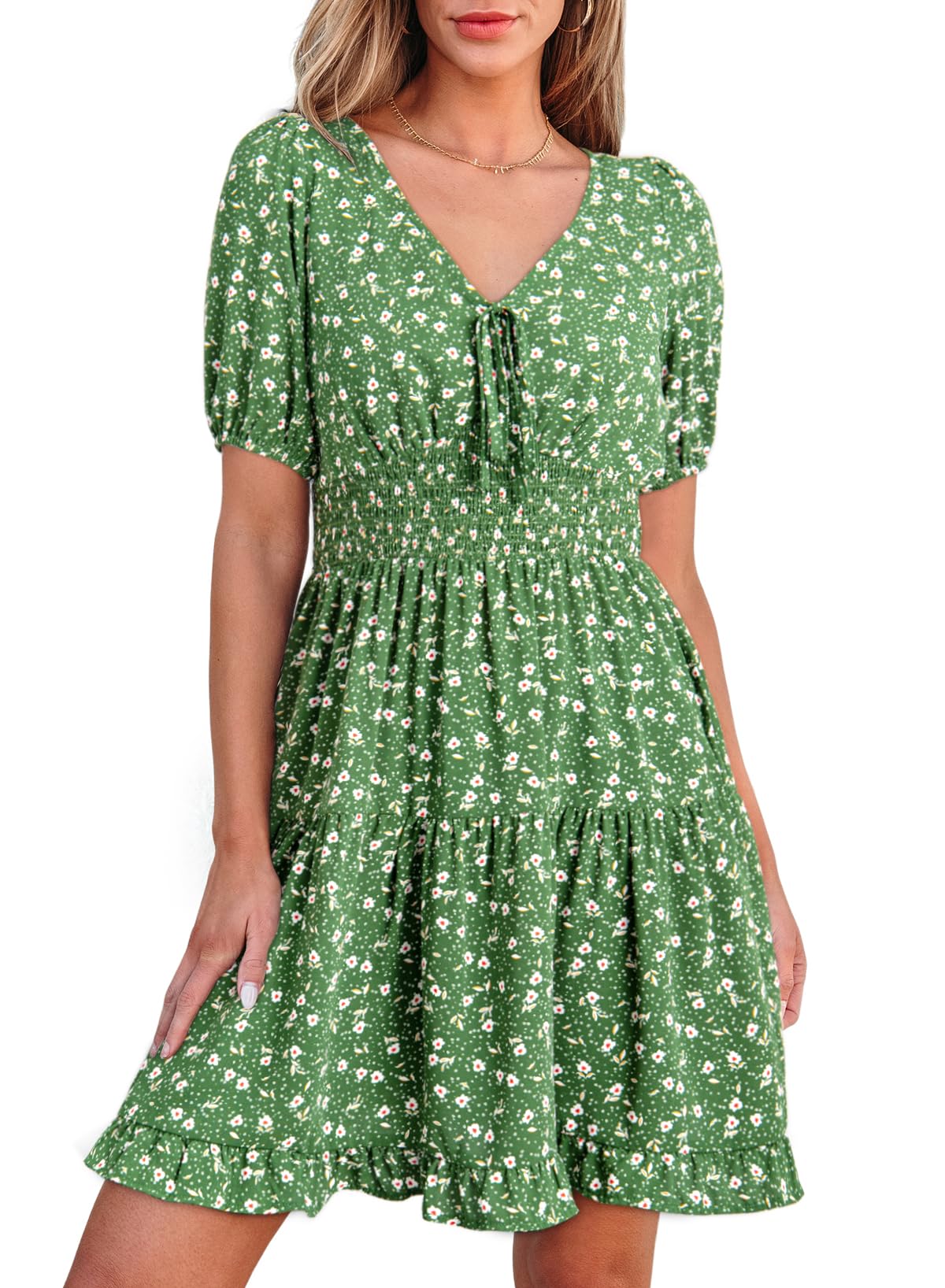 Foto 2 pulgar | Vestido Dokotoo Green Con Cuello En V Profundo Y Manga Abullonada Para Mujer - Venta Internacional.