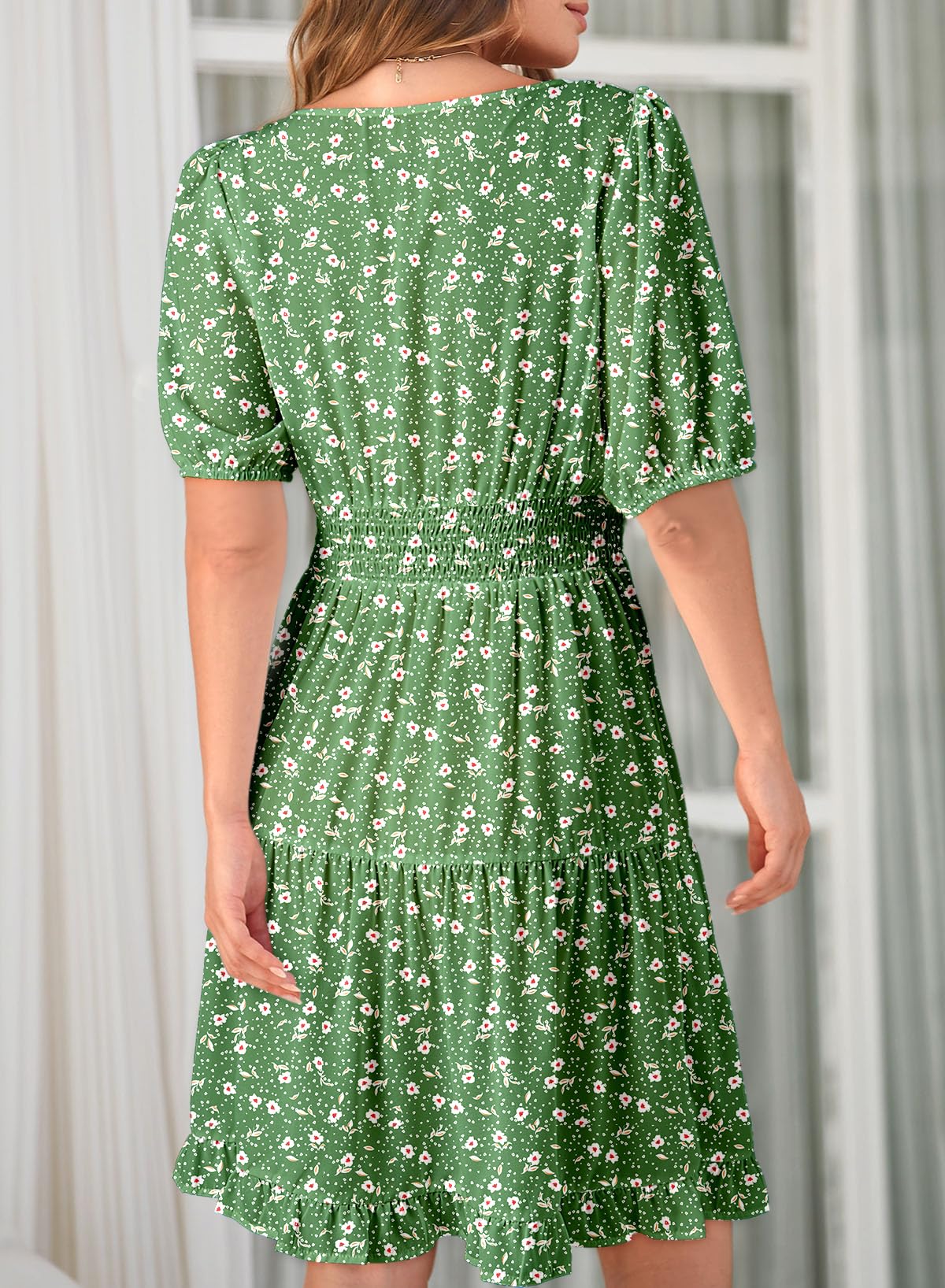 Foto 3 pulgar | Vestido Dokotoo Green Con Cuello En V Profundo Y Manga Abullonada Para Mujer - Venta Internacional.