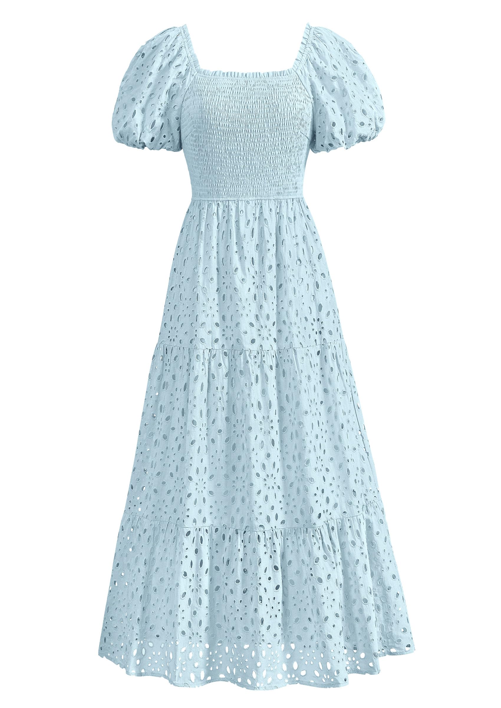Foto 2 pulgar | Vestido De Verano Prettygarden 2025 Con Ojales Y Cuello Cuadrado Y Manga Abullonada - Venta Internacional.