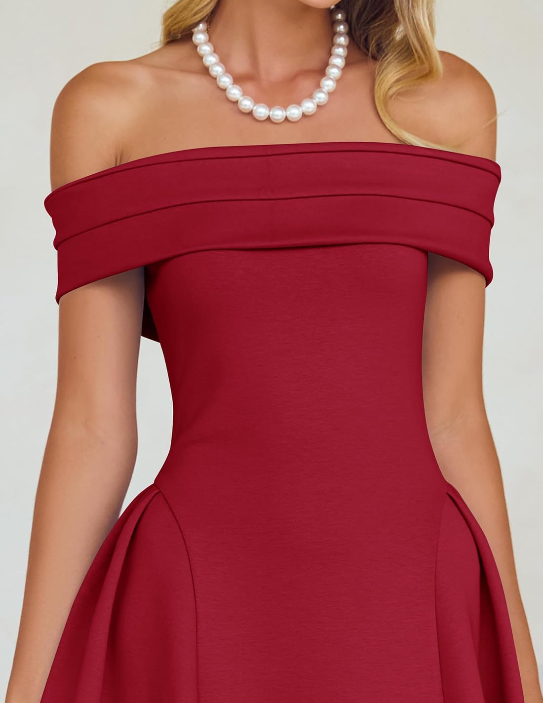 Foto 5 | Vestido De Cóctel Zesica Con Hombros Descubiertos Y Manga Corta Swing Red - Venta Internacional.