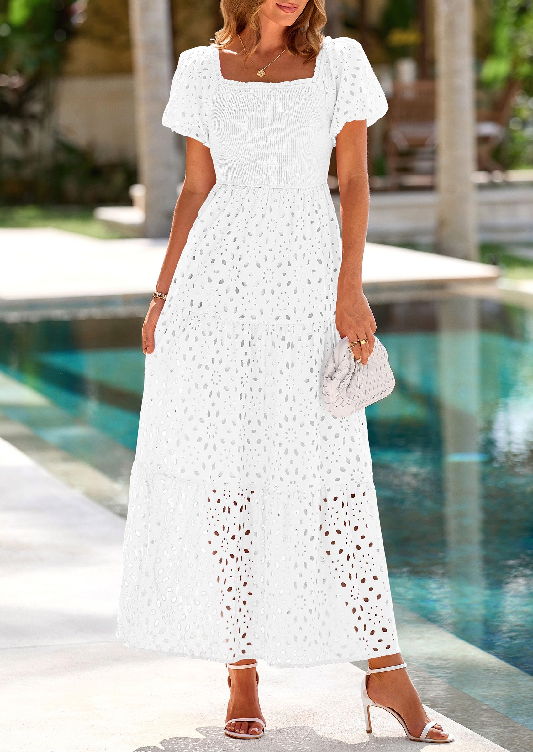 Foto 3 | Vestido Prettygarden Verano 2025 Con Ojales, Cuello Cuadrado, Manga Abullonada - Venta Internacional.