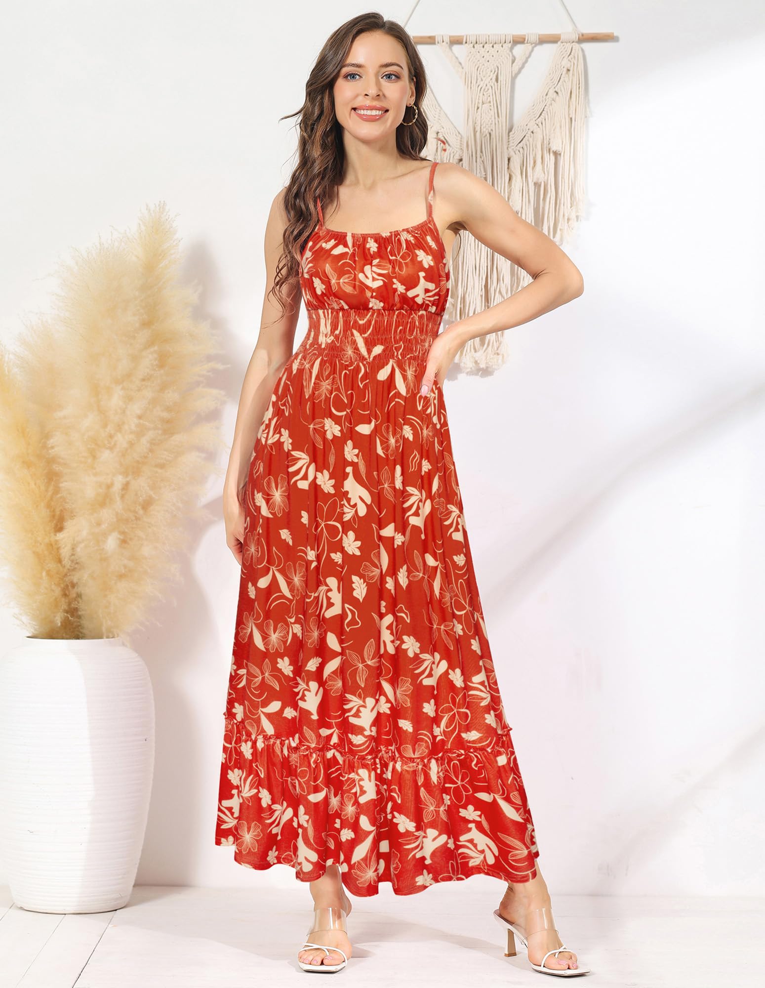 Foto 3 | Vestido De Verano Grace Karin Sin Mangas Con Estampado Floral Maxi Rojo S - Venta Internacional.