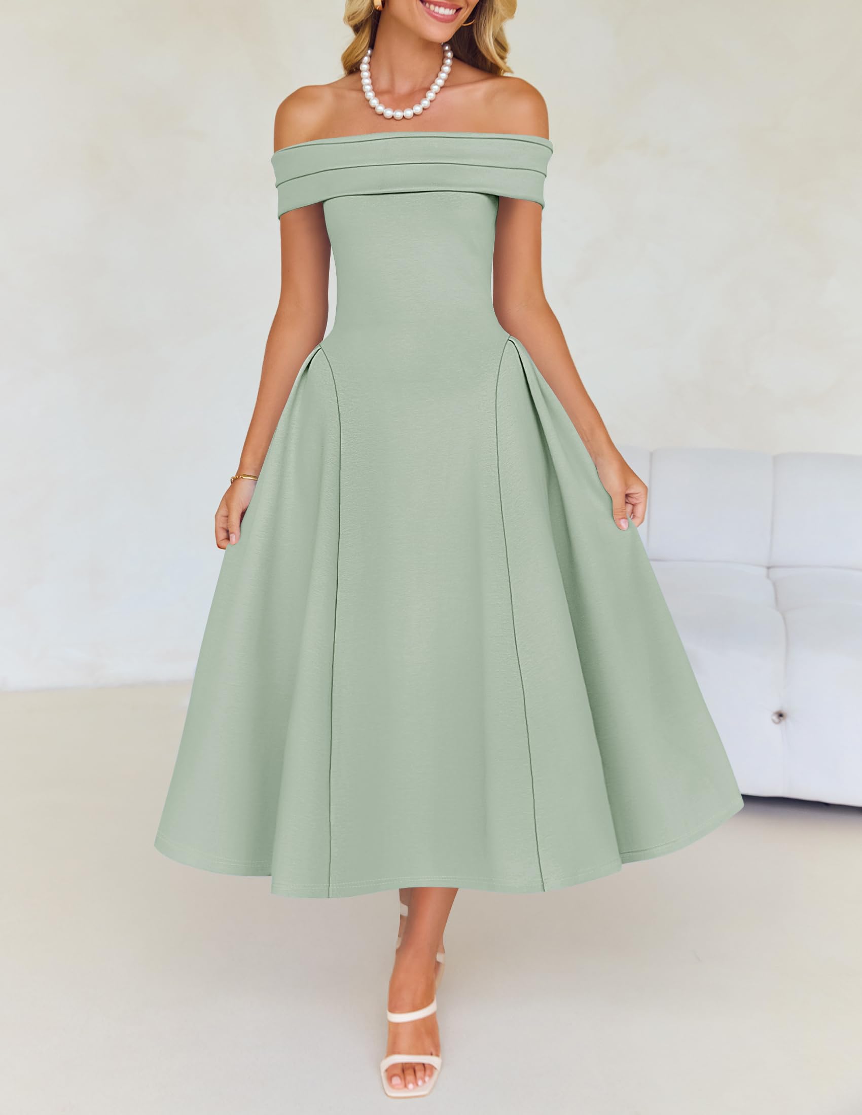 Foto 3 pulgar | Vestido De Cóctel Zesica Con Hombros Descubiertos Y Manga Corta Para Mujer - Venta Internacional.