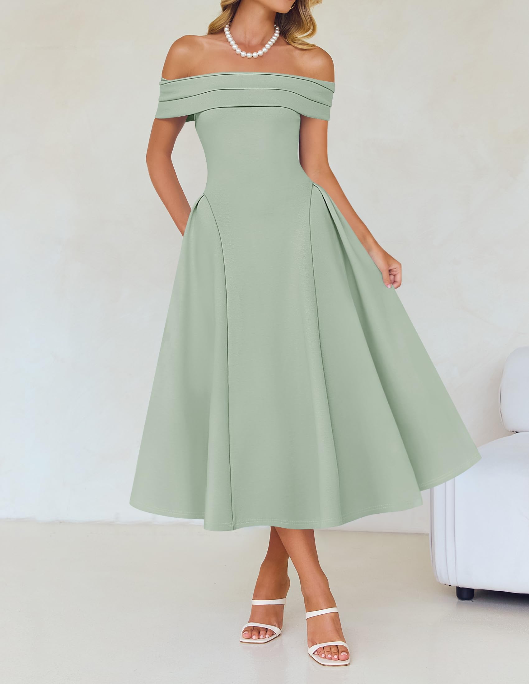 Foto 4 pulgar | Vestido De Cóctel Zesica Con Hombros Descubiertos Y Manga Corta Para Mujer - Venta Internacional.