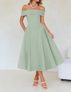 Foto 3 | Vestido De Cóctel Zesica Con Hombros Descubiertos Y Manga Corta Para Mujer - Venta Internacional.
