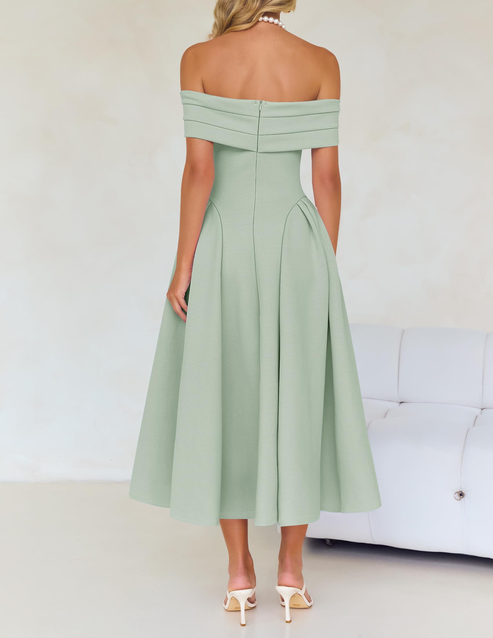 Foto 5 pulgar | Vestido De Cóctel Zesica Con Hombros Descubiertos Y Manga Corta Para Mujer - Venta Internacional.