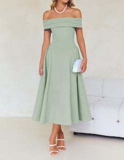 Foto 6 | Vestido De Cóctel Zesica Con Hombros Descubiertos Y Manga Corta Para Mujer - Venta Internacional.