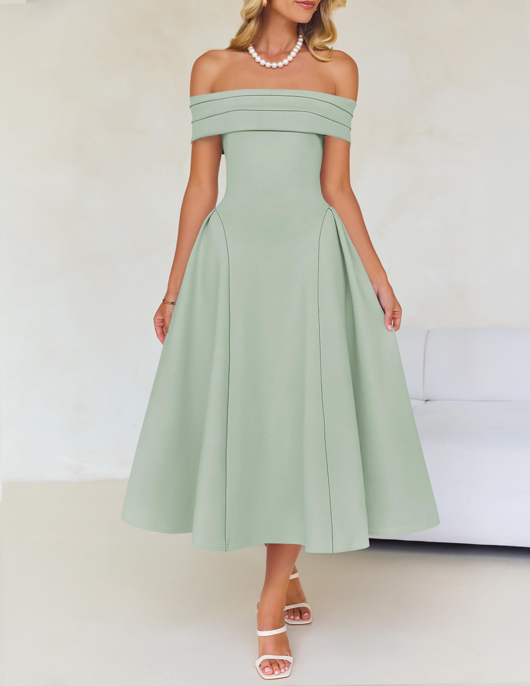 Foto 7 | Vestido De Cóctel Zesica Con Hombros Descubiertos Y Manga Corta Para Mujer - Venta Internacional.