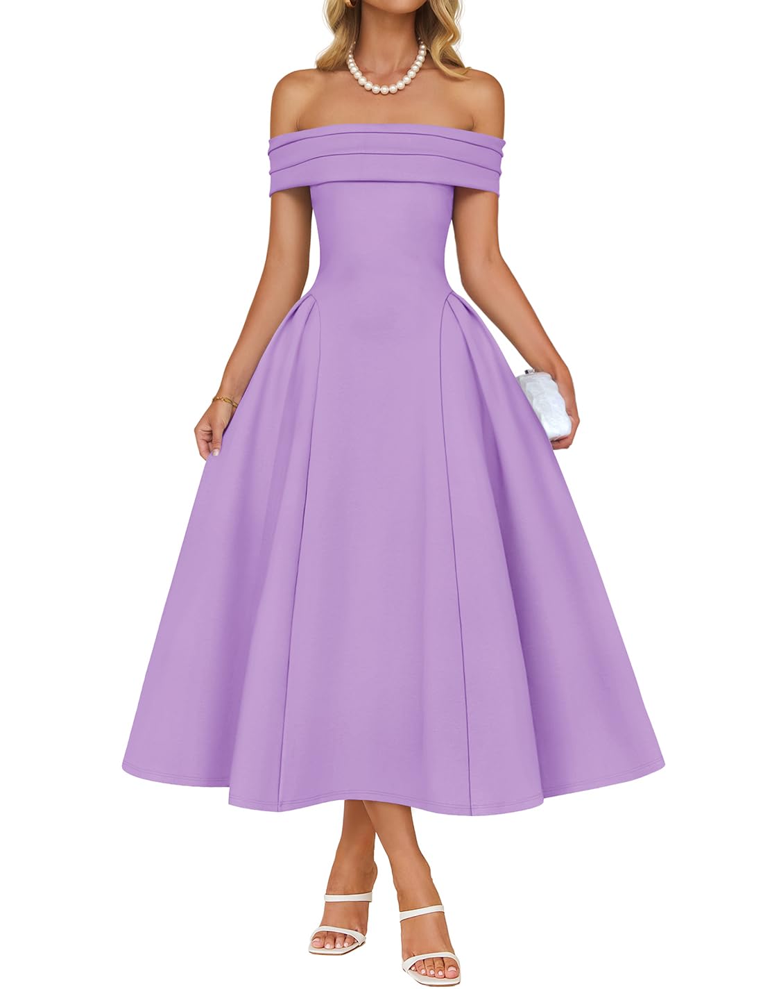 Foto 2 pulgar | Vestido De Cóctel Zesica Con Hombros Descubiertos Y Manga Corta Morado - Venta Internacional.