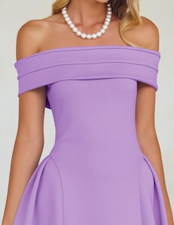 Foto 5 | Vestido De Cóctel Zesica Con Hombros Descubiertos Y Manga Corta Morado - Venta Internacional.