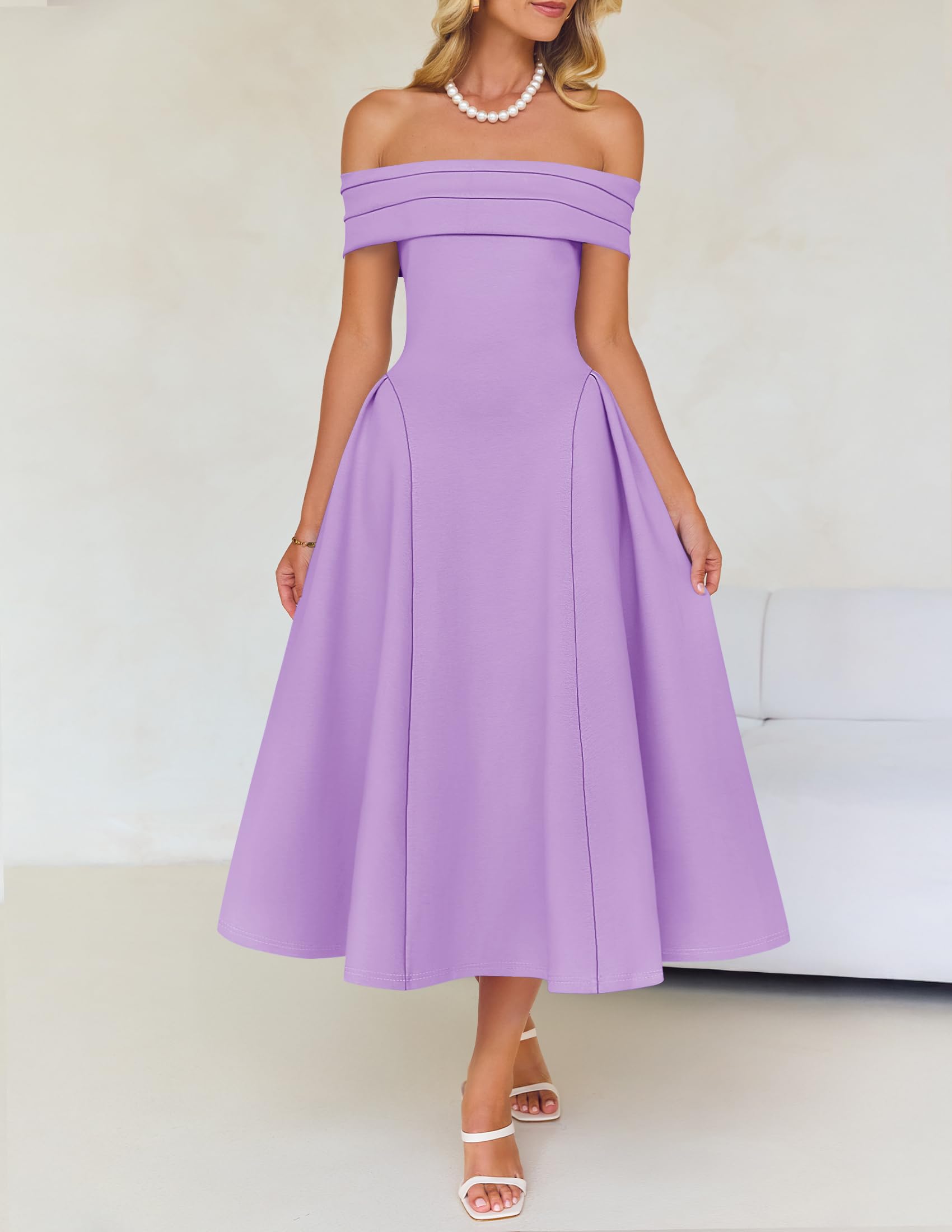 Foto 8 pulgar | Vestido De Cóctel Zesica Con Hombros Descubiertos Y Manga Corta Morado - Venta Internacional.