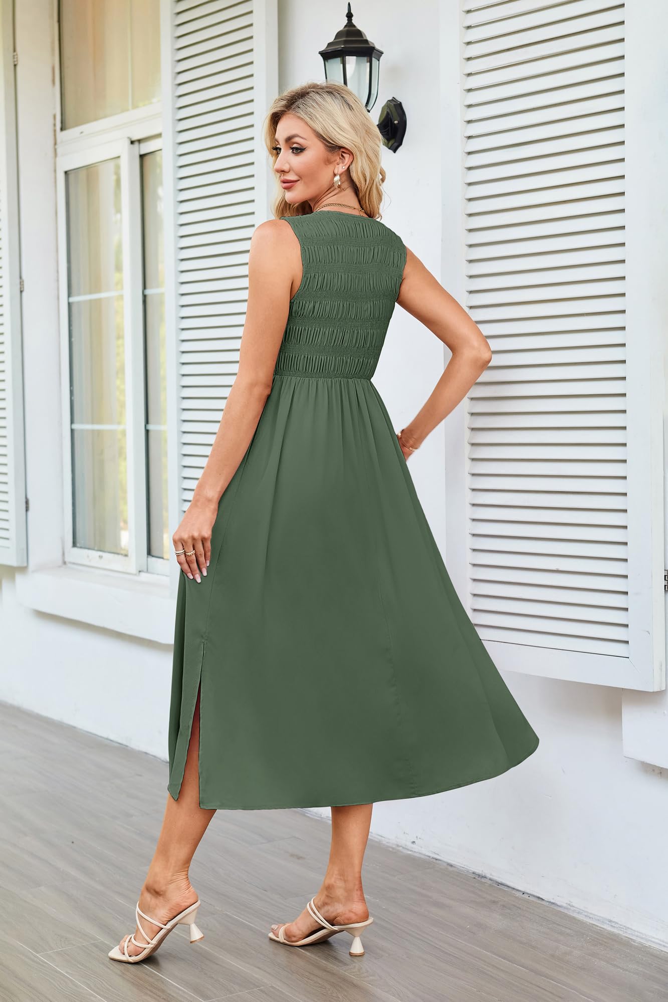 Foto 4 pulgar | Vestido Sin Mangas Grace Karin Sin Mangas, Línea A, Maxi Verde Fruncido - Venta Internacional.