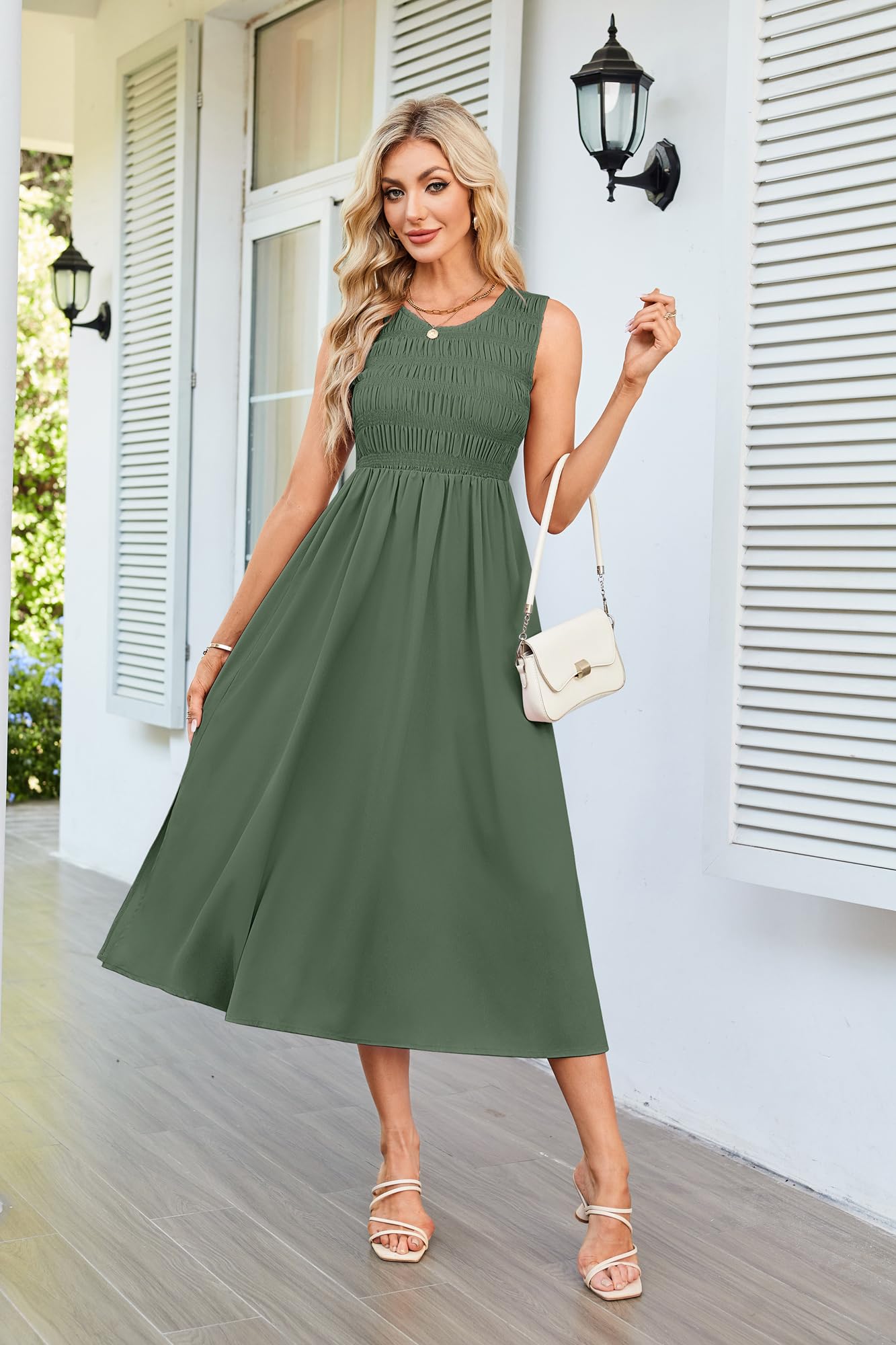 Foto 4 | Vestido Sin Mangas Grace Karin Sin Mangas, Línea A, Maxi Verde Fruncido - Venta Internacional.