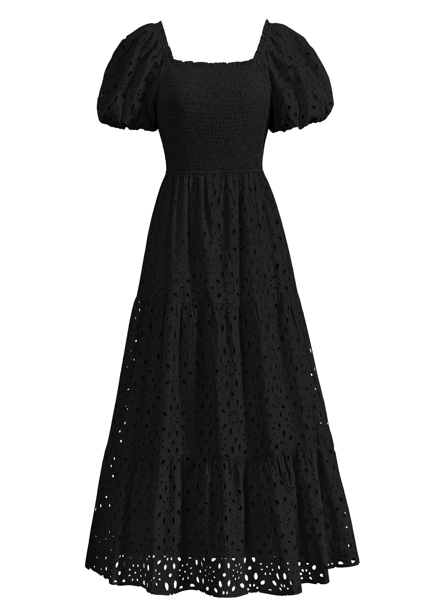 Foto 2 pulgar | Vestido De Verano Prettygarden 2025 Con Ojales Y Cuello Cuadrado Y Manga Abullonada - Venta Internacional.
