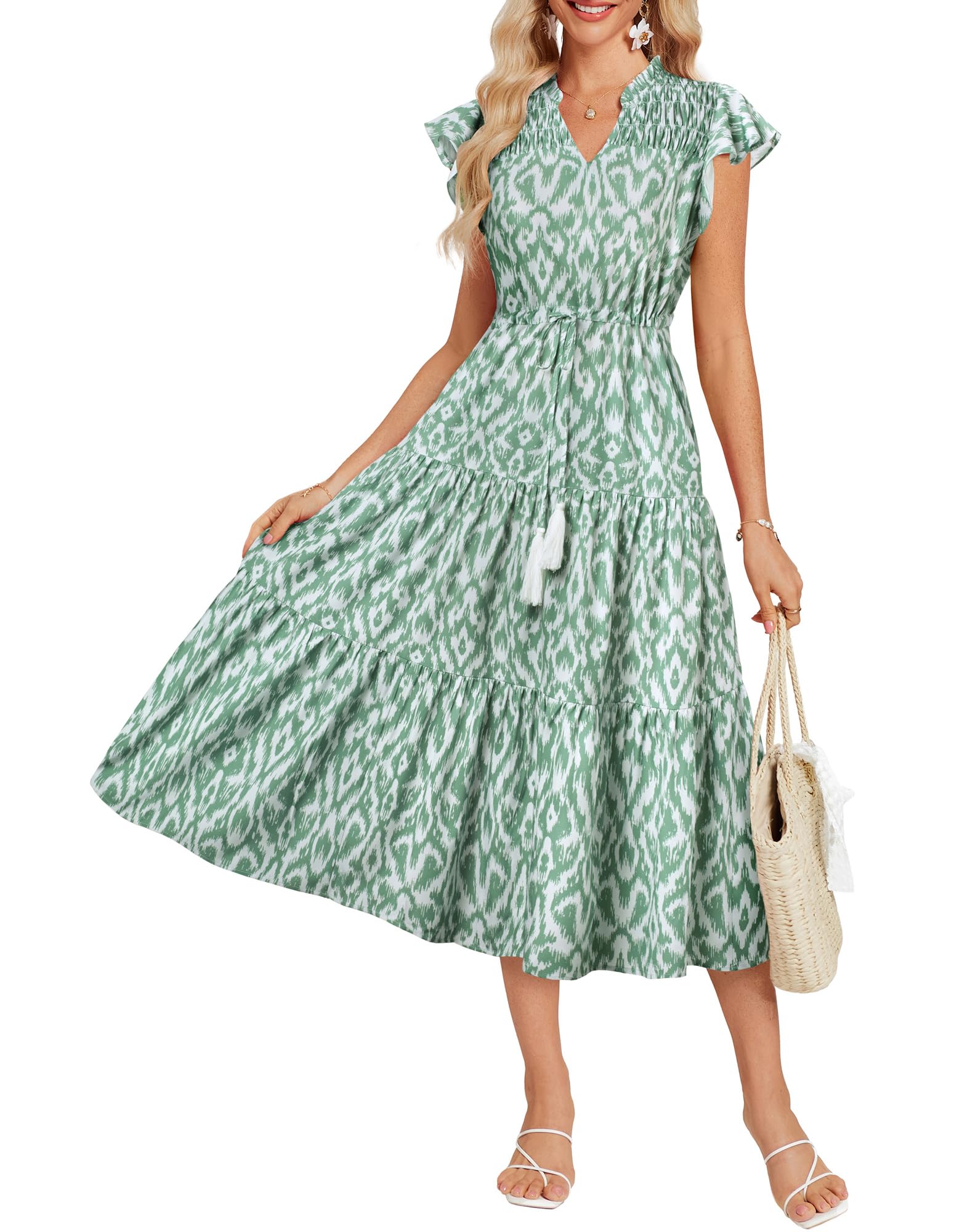 Foto 2 pulgar | Vestido De Verano Grace Karin Floral A Line Midi Green Para Mujer - Venta Internacional.