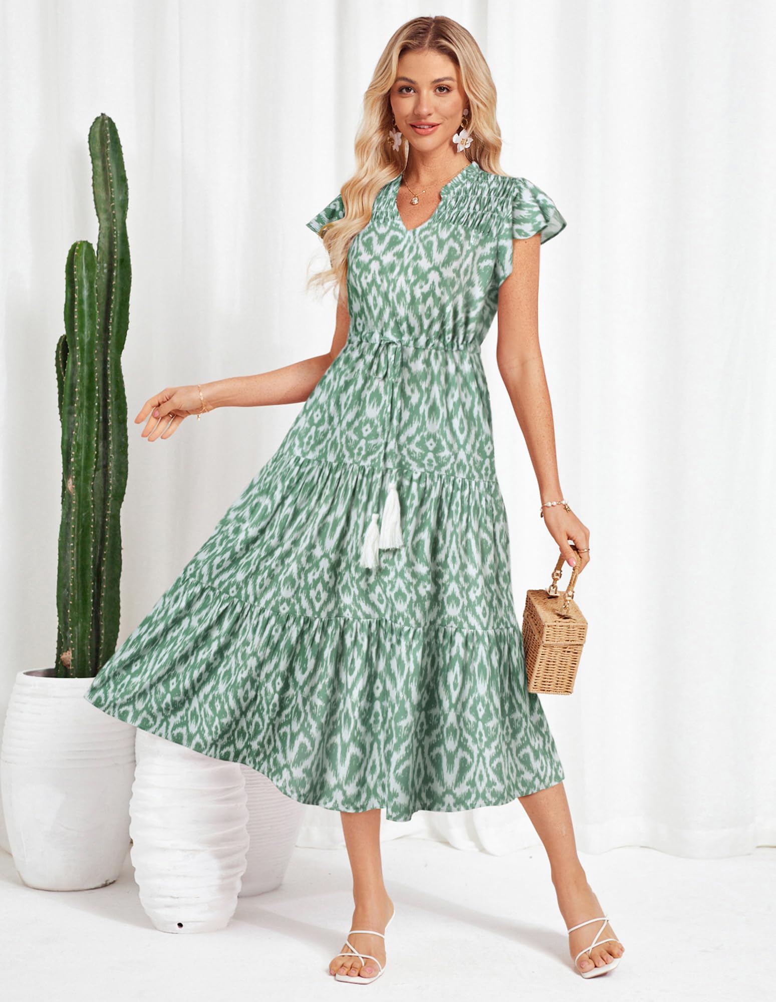Foto 4 pulgar | Vestido De Verano Grace Karin Floral A Line Midi Green Para Mujer - Venta Internacional.