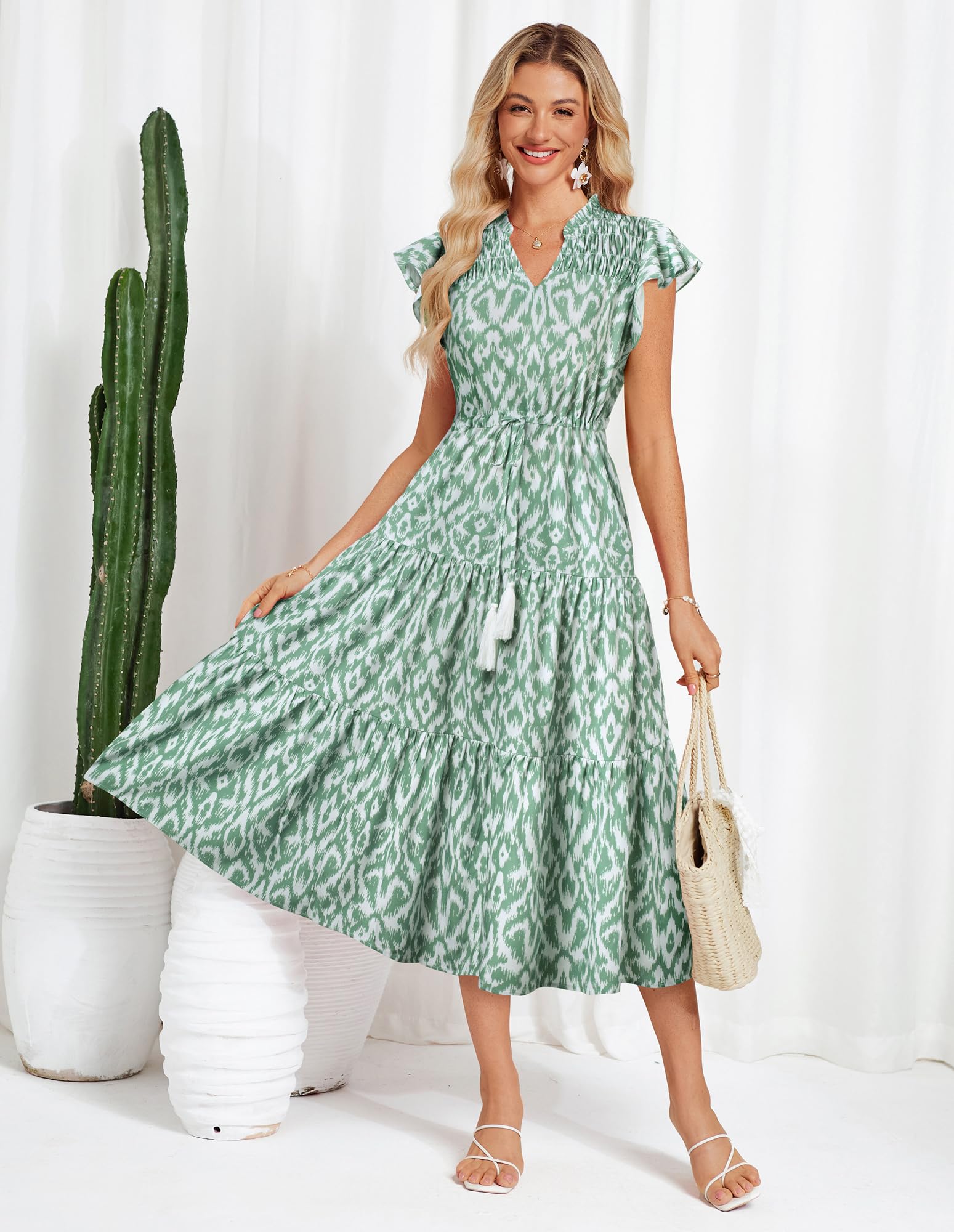 Foto 5 pulgar | Vestido De Verano Grace Karin Floral A Line Midi Green Para Mujer - Venta Internacional.