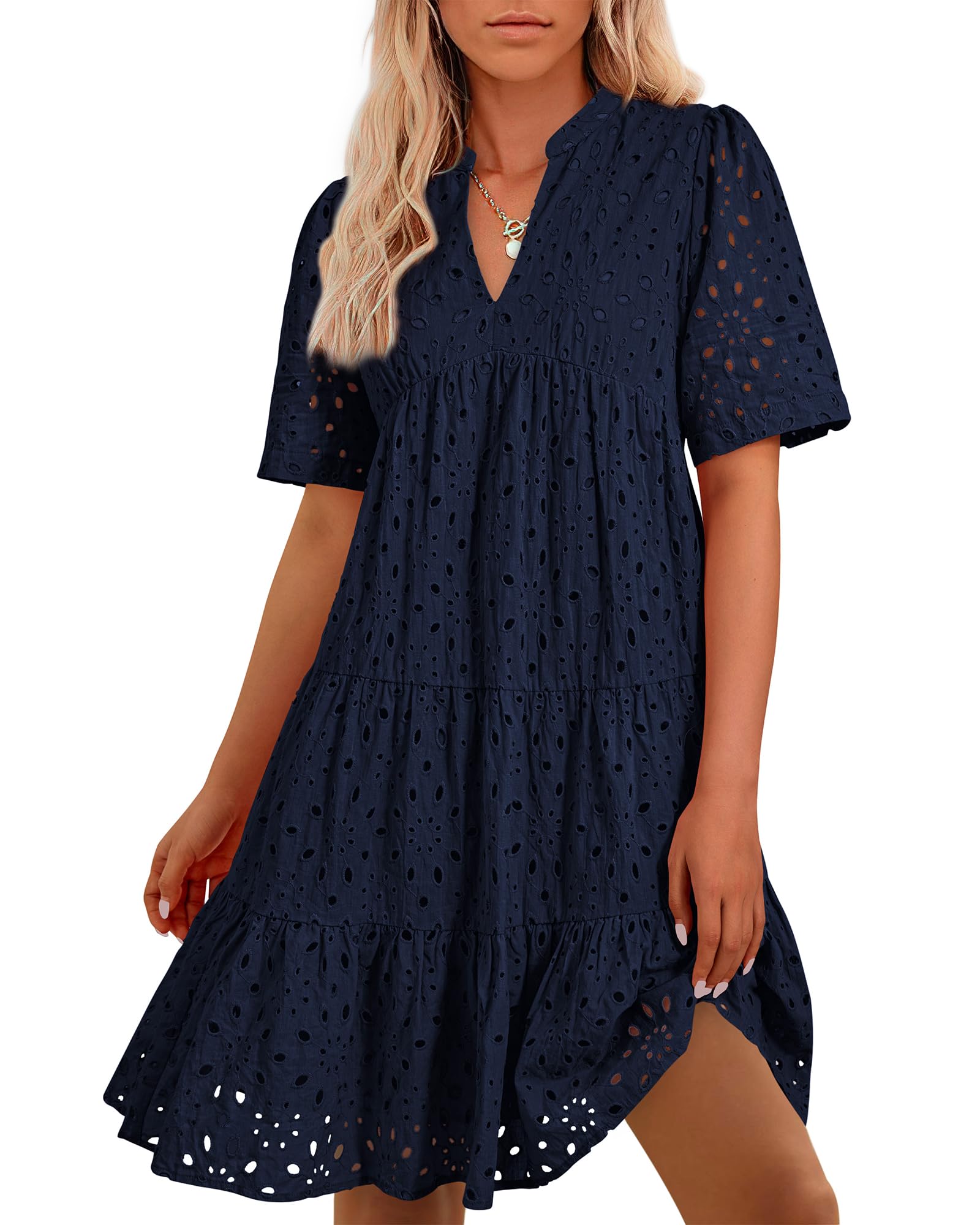 Foto 1 | Vestido Casual Btfbm Para Mujer, Bohemio, Verano, Cuello En V, Azul Marino - Venta Internacional.
