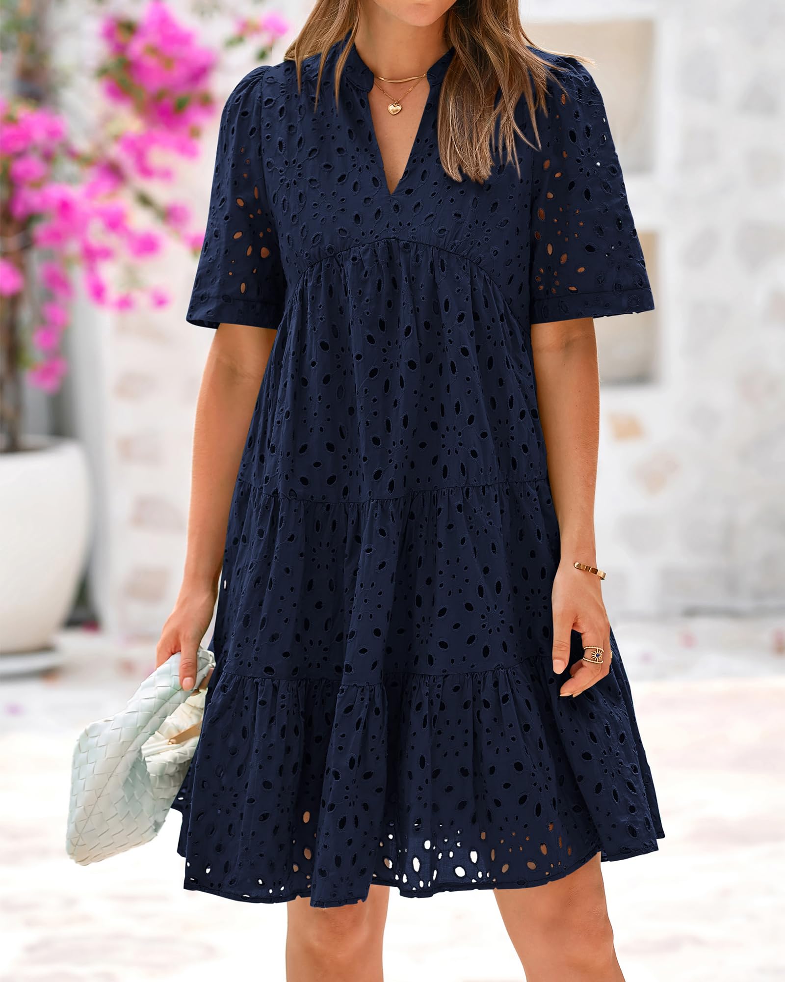 Foto 2 | Vestido Casual Btfbm Para Mujer, Bohemio, Verano, Cuello En V, Azul Marino - Venta Internacional.