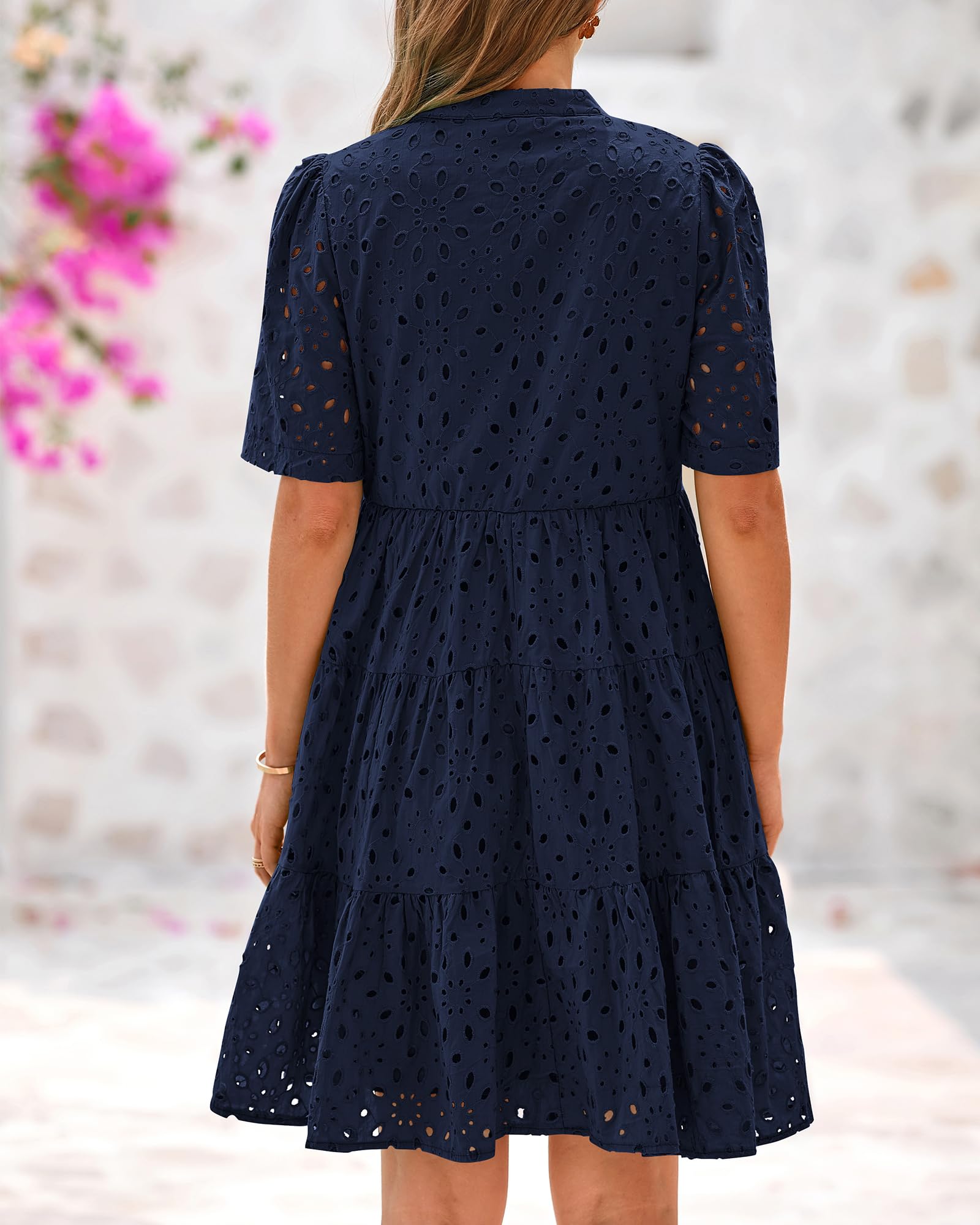 Foto 3 | Vestido Casual Btfbm Para Mujer, Bohemio, Verano, Cuello En V, Azul Marino - Venta Internacional.