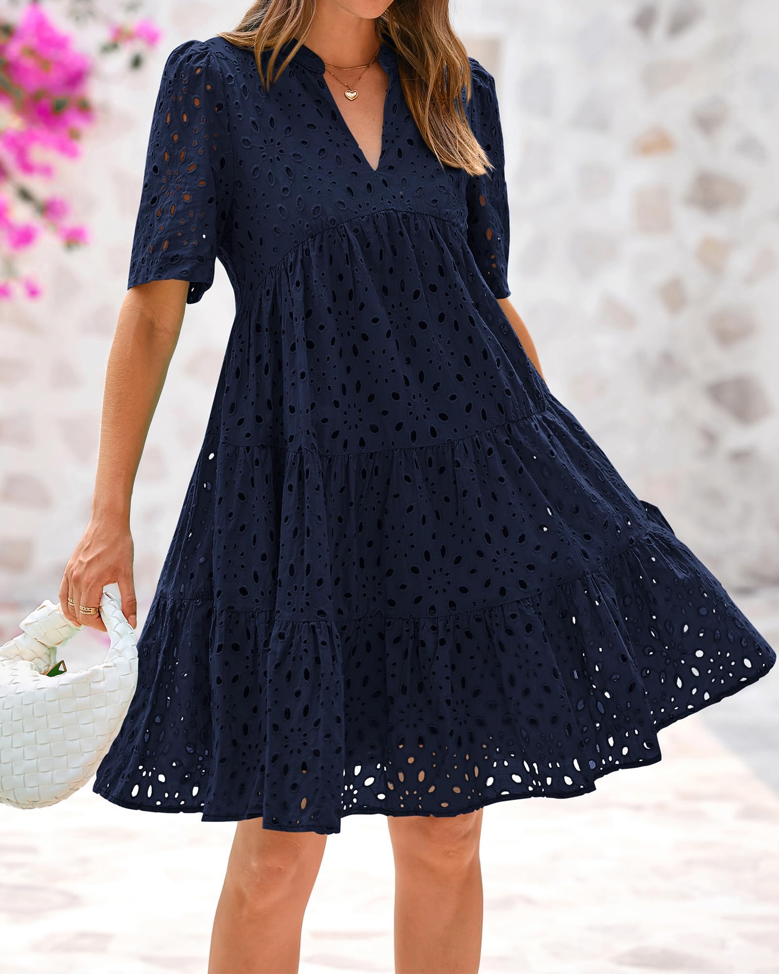 Foto 5 | Vestido Casual Btfbm Para Mujer, Bohemio, Verano, Cuello En V, Azul Marino - Venta Internacional.