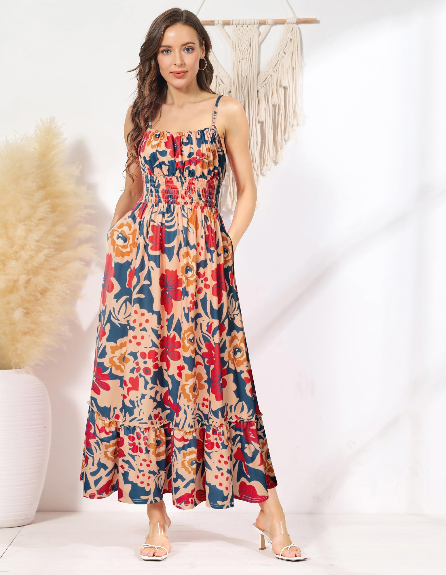 Foto 2 | Vestido Grace Karin Boho 2025 Sin Mangas Con Estampado Floral Maxi Azul Marino - Venta Internacional.