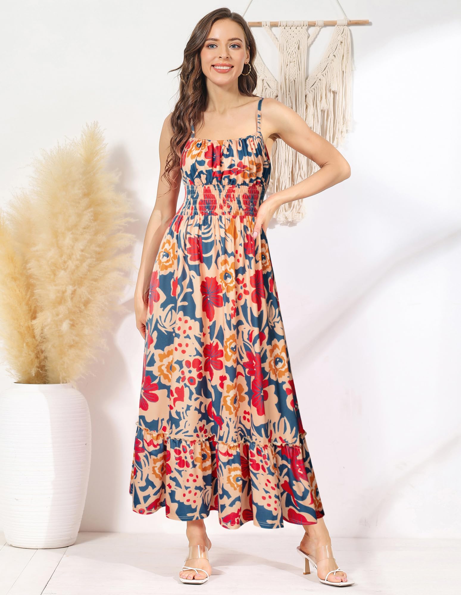 Foto 4 | Vestido Grace Karin Boho 2025 Sin Mangas Con Estampado Floral Maxi Azul Marino - Venta Internacional.