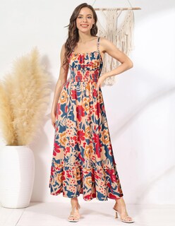 Foto 4 | Vestido Grace Karin Boho 2025 Sin Mangas Con Estampado Floral Maxi Azul Marino - Venta Internacional.