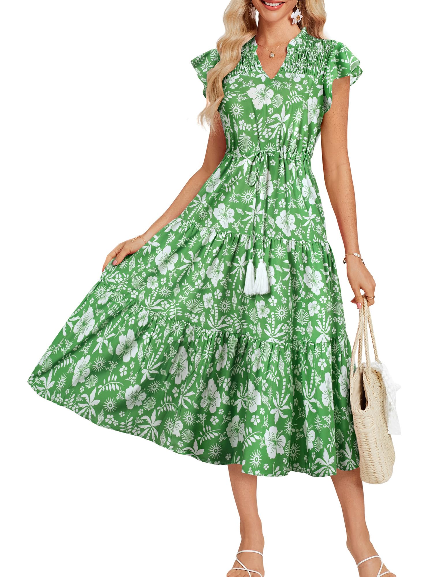 Foto 1 | Vestido De Verano Grace Karin 2025 Midi Beach Floral Verde Para Mujer - Venta Internacional.