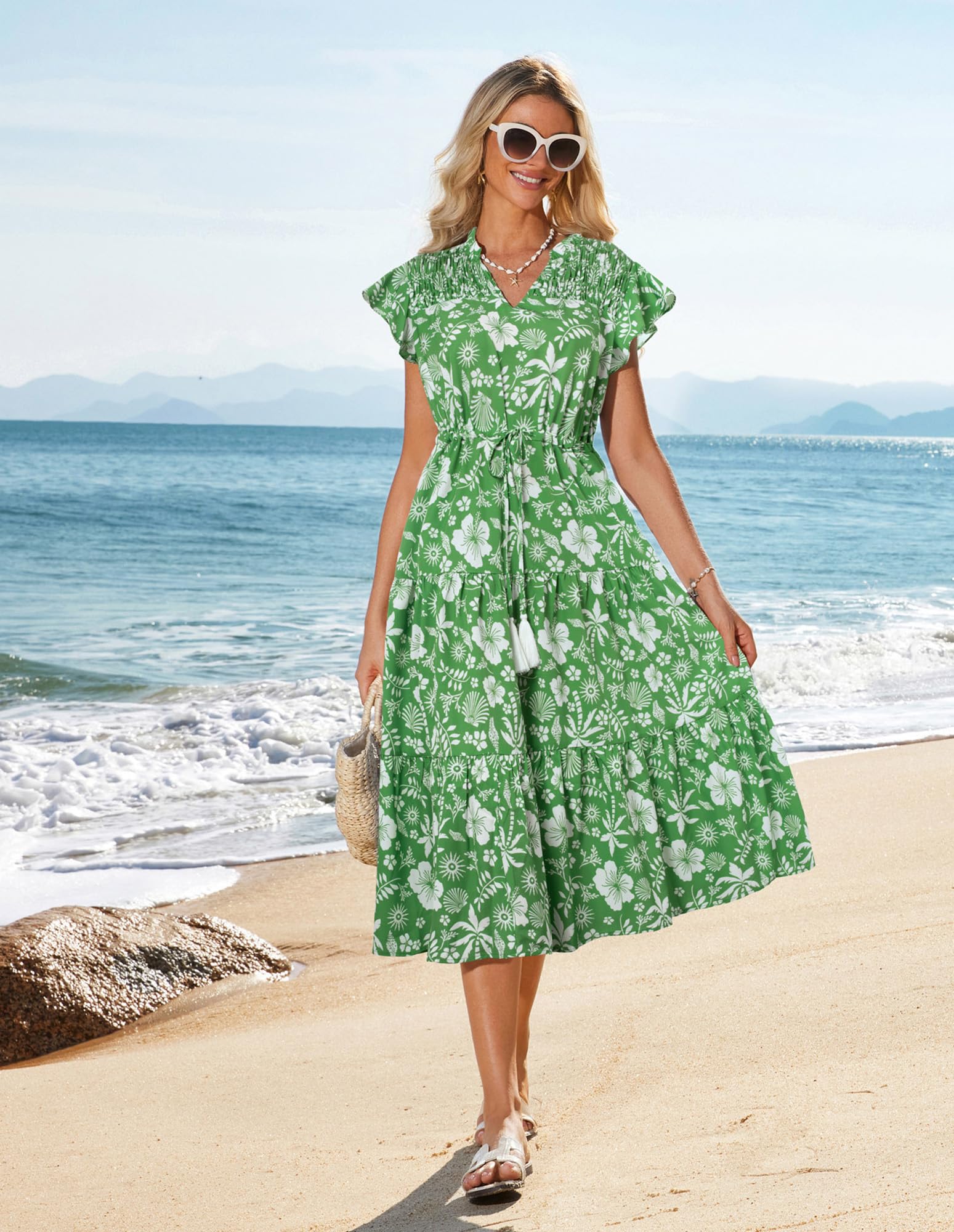 Foto 2 | Vestido De Verano Grace Karin 2025 Midi Beach Floral Verde Para Mujer - Venta Internacional.
