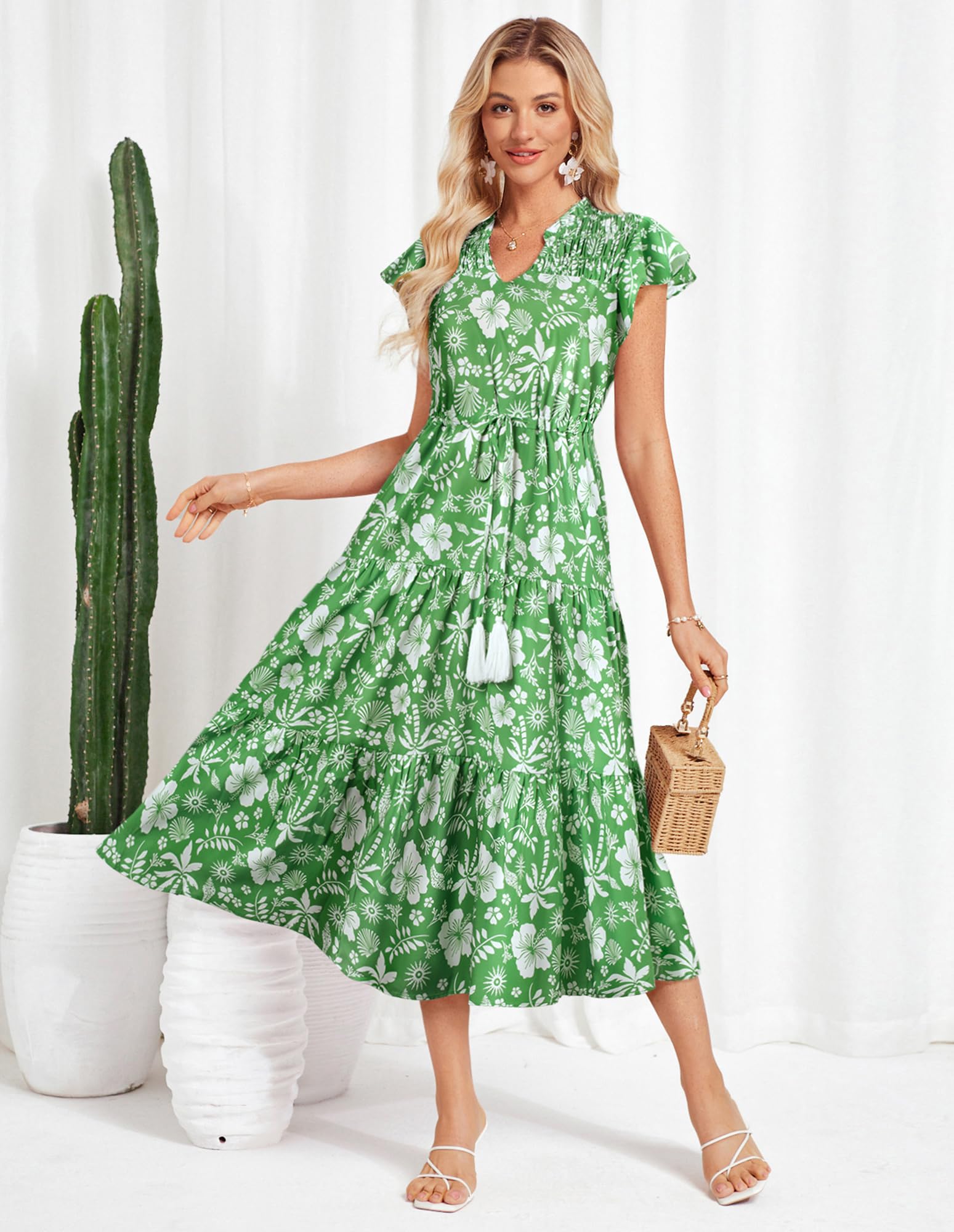 Foto 3 | Vestido De Verano Grace Karin 2025 Midi Beach Floral Verde Para Mujer - Venta Internacional.