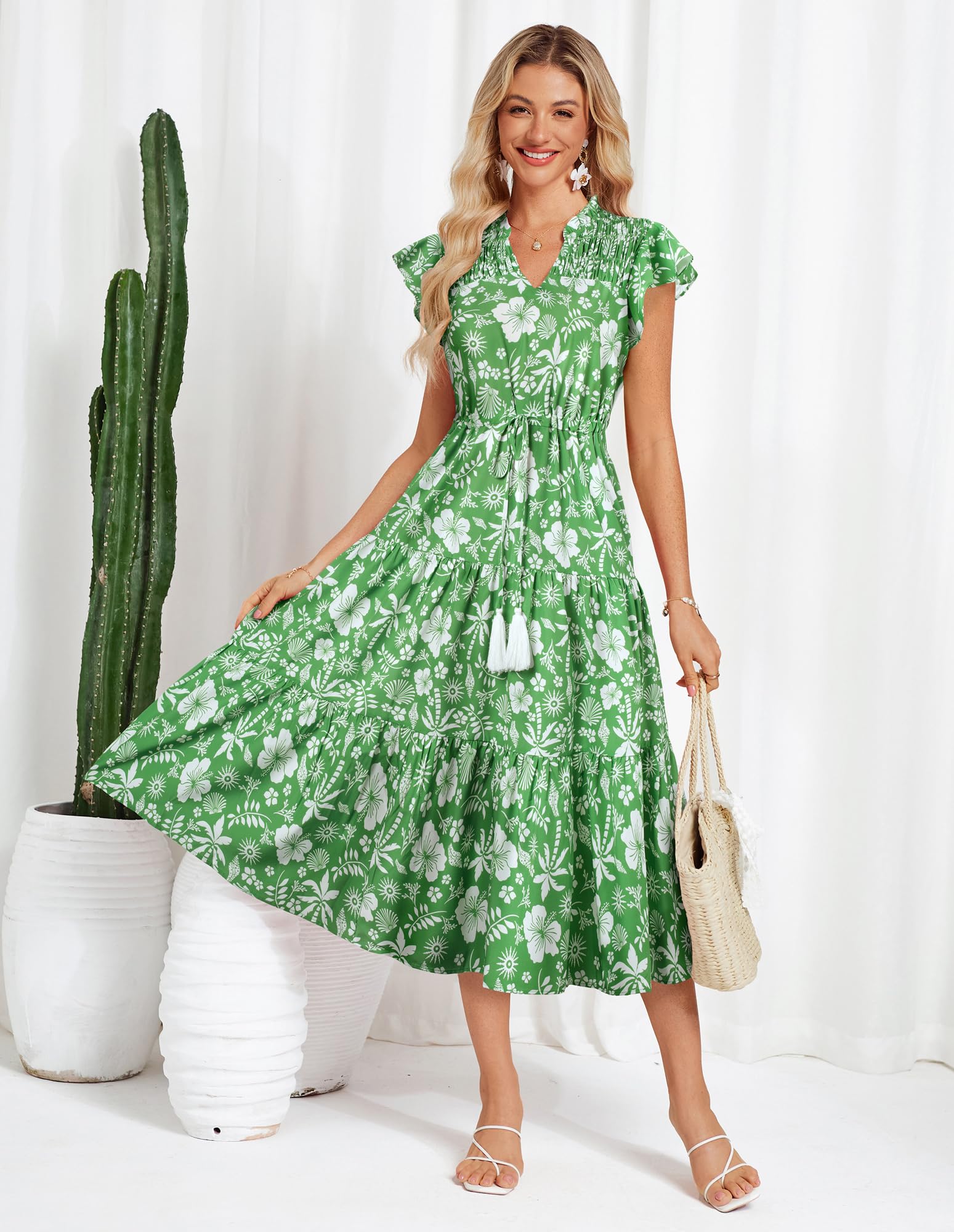 Foto 4 | Vestido De Verano Grace Karin 2025 Midi Beach Floral Verde Para Mujer - Venta Internacional.