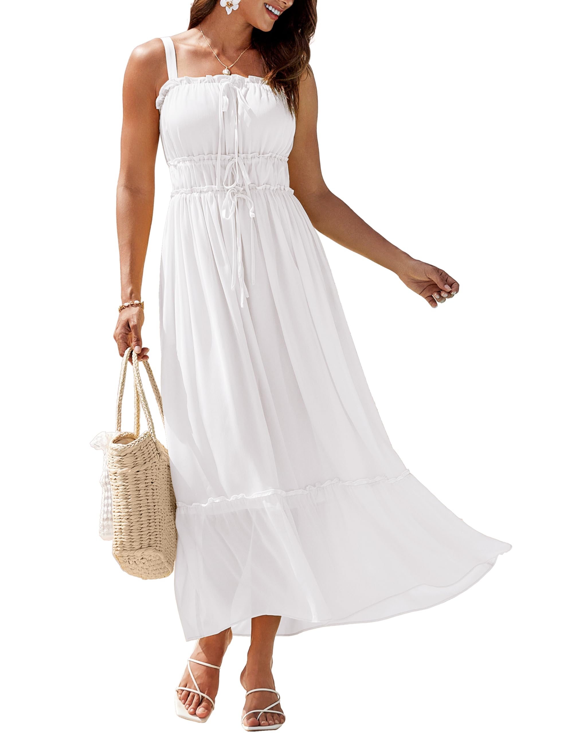 Foto 2 pulgar | Vestido Grace Karin, Casual, De Verano, Bohemio, Línea A, Maxi Poliéster Blanco - Venta Internacional.
