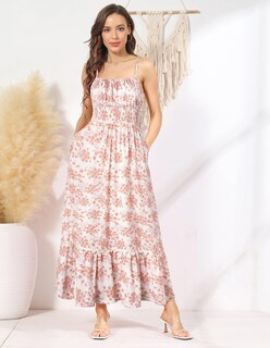 Foto 2 | Vestido Grace Karin Boho Para Mujer Con Tirantes Finos, Maxi Beige Con Estampado Floral - Venta Internacional.