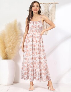 Foto 4 | Vestido Grace Karin Boho Para Mujer Con Tirantes Finos, Maxi Beige Con Estampado Floral - Venta Internacional.