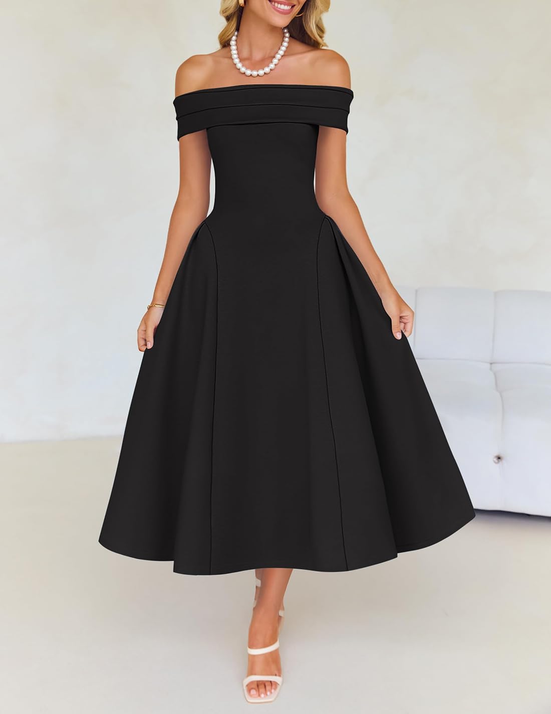 Foto 3 pulgar | Vestido De Cóctel Zesica Elegante Con Hombros Descubiertos, Línea A, Negro S - Venta Internacional.