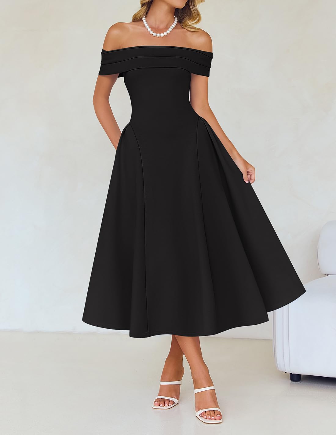 Foto 4 pulgar | Vestido De Cóctel Zesica Elegante Con Hombros Descubiertos, Línea A, Negro S - Venta Internacional.