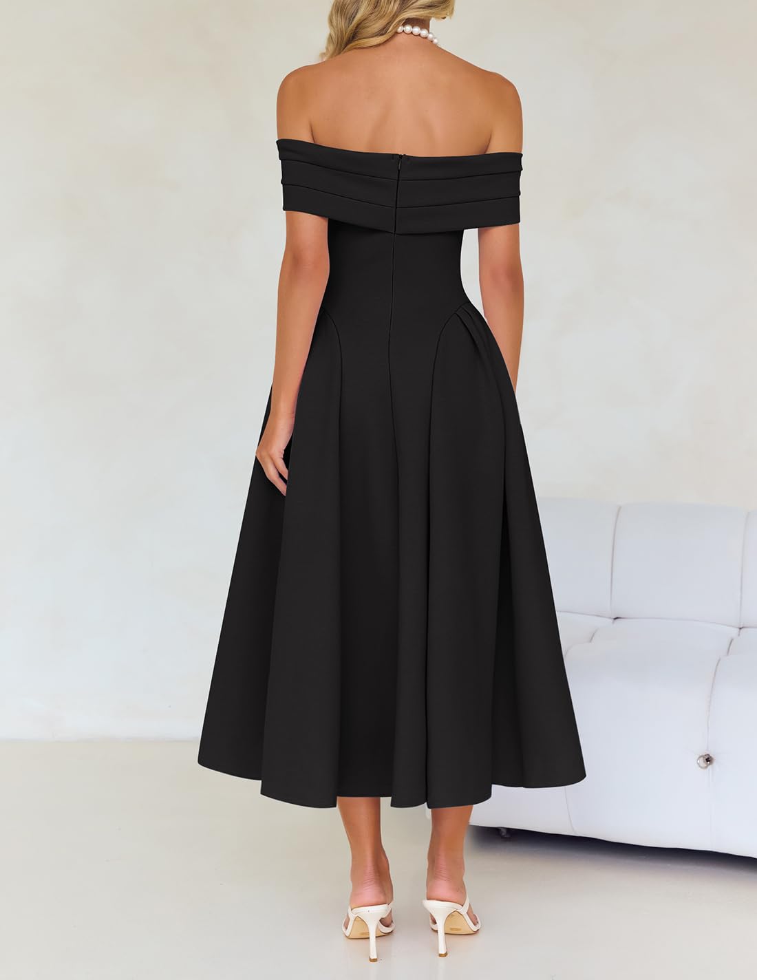 Foto 5 pulgar | Vestido De Cóctel Zesica Elegante Con Hombros Descubiertos, Línea A, Negro S - Venta Internacional.