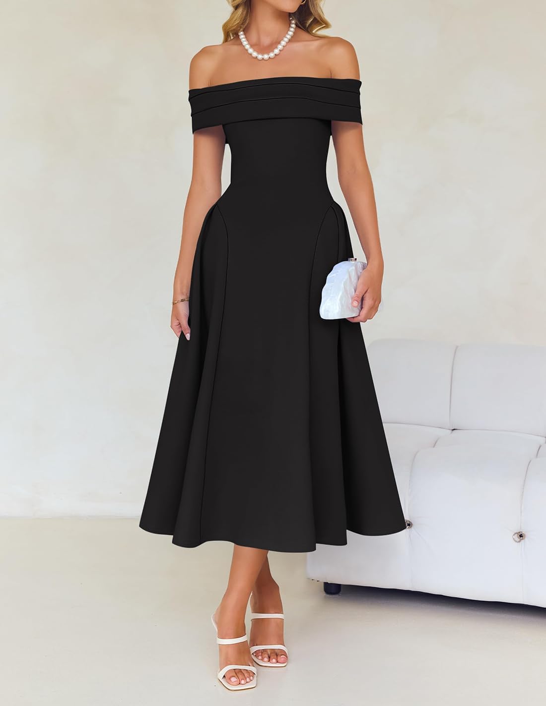 Foto 7 pulgar | Vestido De Cóctel Zesica Elegante Con Hombros Descubiertos, Línea A, Negro S - Venta Internacional.