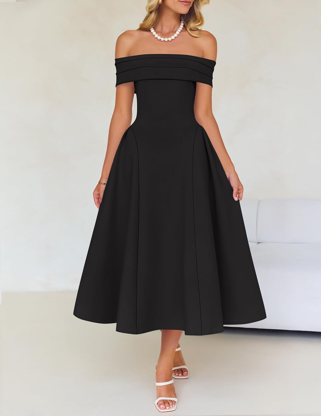 Foto 8 pulgar | Vestido De Cóctel Zesica Elegante Con Hombros Descubiertos, Línea A, Negro S - Venta Internacional.